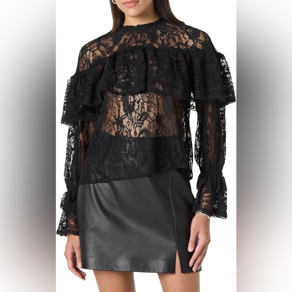 The Drop Tops - The Drop Women's Miriam Feminine Ruffle Yoke Shine Blouse Size L